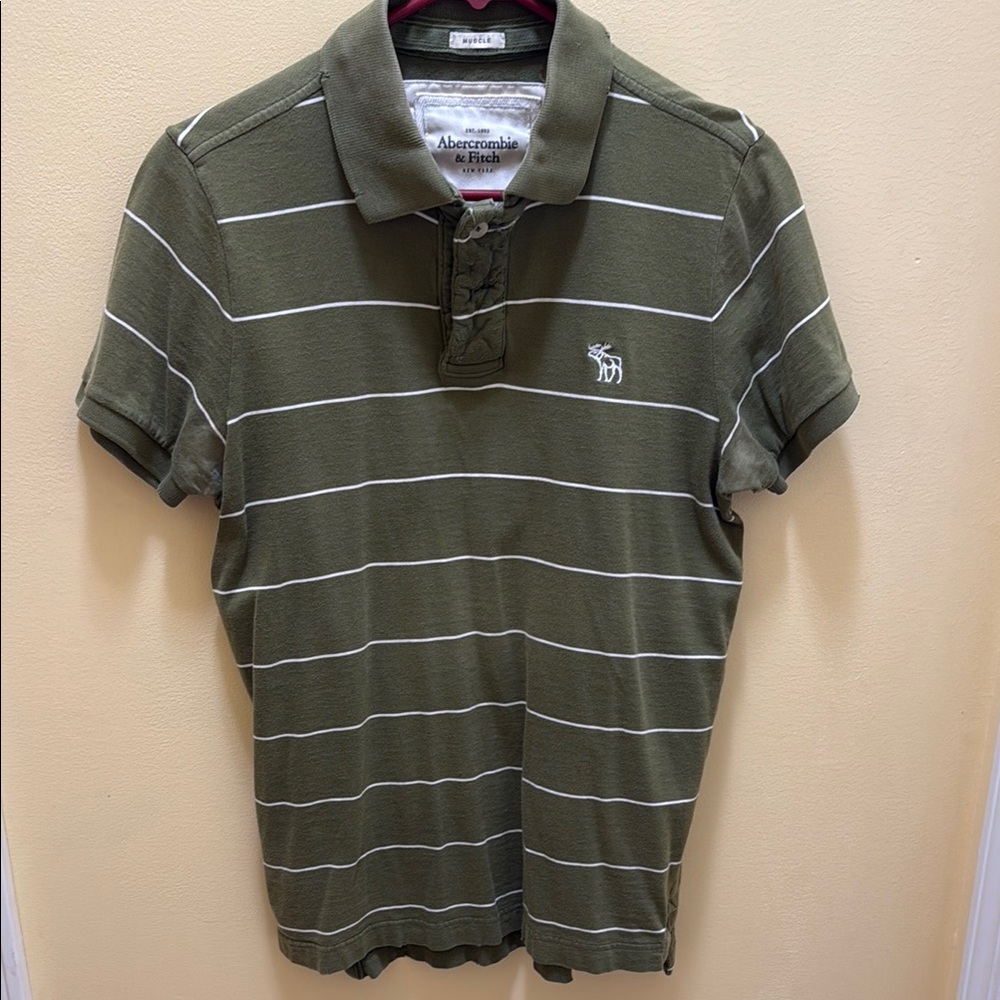 Abercrombie & Fitch Green and White Polo Shirt